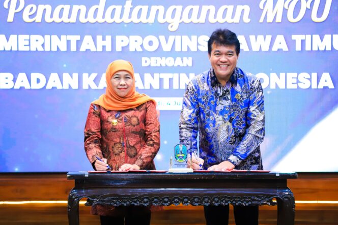 
					Bersama Badan Karantina Indonesia  Dirikan Pusat Instalasi Karantina Terpadu Pertama di Indonesia, Gubernur Khofifah Optimistis Akan Tingkatkan Efisiensi dan Daya Saing