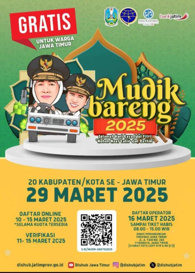 
Pemprov Jatim Kembali Gelar Mudik Gratis Tahun 2025, Gubernur Khofifah : Wujudkan Mudik yang Aman, Nyaman dan Bahagia