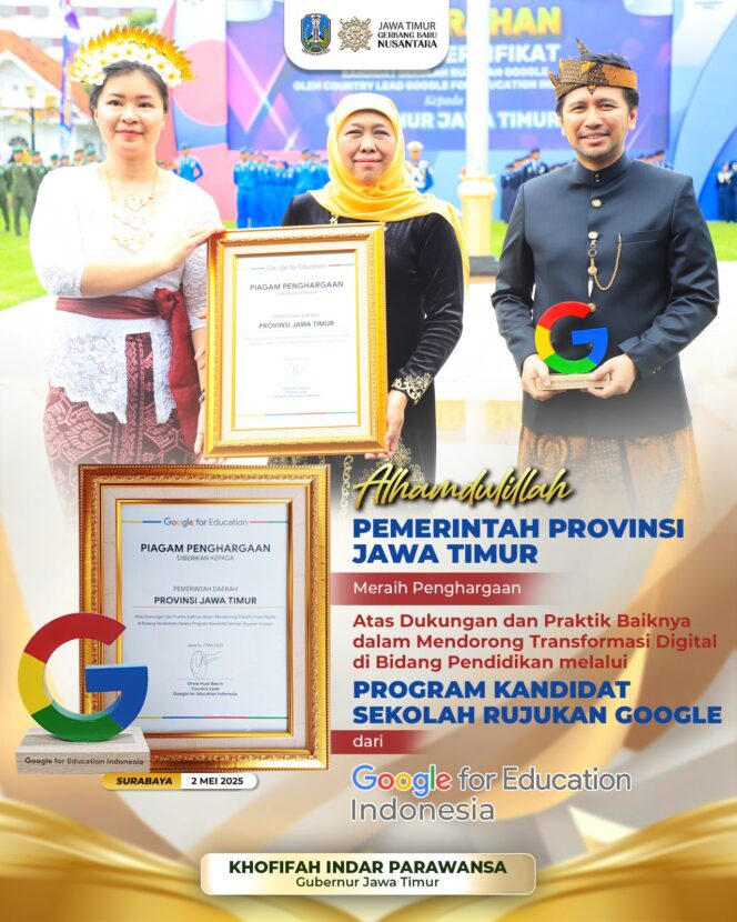
					Google Nobatkan Jatim  sebagai Pelopor Transformasi Digital Pendidikan, Gubernur Khofifah Optimis Jadi Role Model Daerah Lain