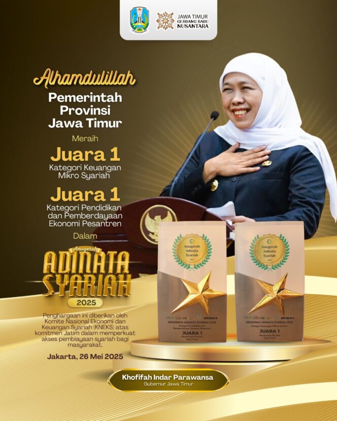 
Borong 10 Penghargaan Anugerah Adinata Syariah 2025, Gubernur Khofifah Komitmen Perkuat Pondasi Ekonomi Syariah di Jatim