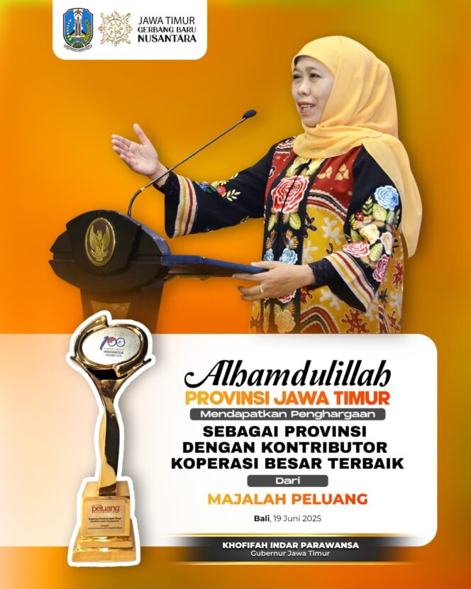 
Raih Penghargaan Kontributor Koperasi Besar Terbaik, Gubernur Khofifah: 28.534 Kopersi di Jatim Gerakkan Ekonomi Kerakyatan