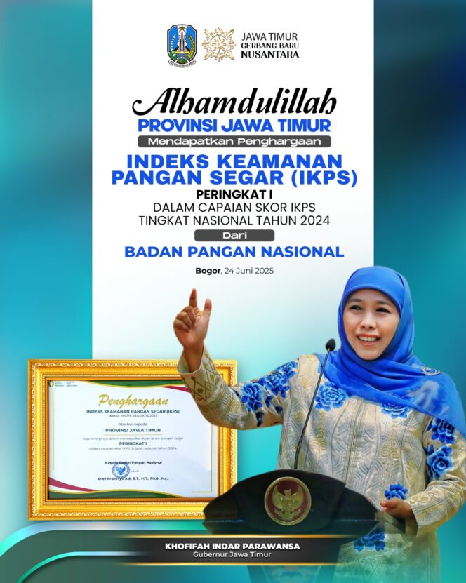 
					Raih Peringkat Pertama Nasional Indeks Keamanan Pangan Segar, Gubernur Khofifah: Komitmen Sediakan Pangan Berkualitas untuk Masyarakat Jatim