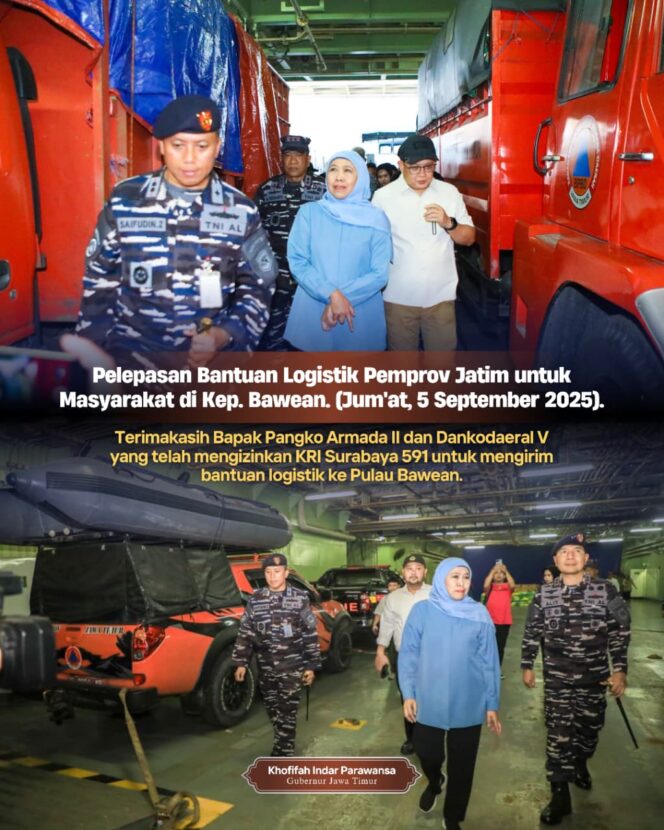 
					Gubernur Khofifah Kirim Bantuan Beras, Telur, dan Ayam Beku ke Bawean Gunakan KRI Surabaya