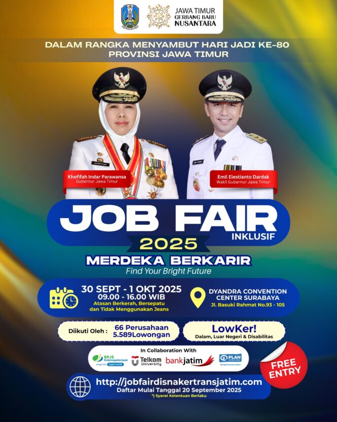 
					Gubernur Khofifah Ajak Masyarakat Manfaatkan Job Fair Inklusif 2025, Buka Peluang Kerja Dalam dan Luar Negeri