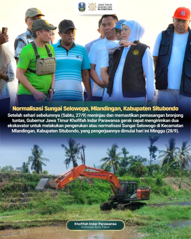 
					Normalisasi Sungai Selowogo Dimulai, Gubernur Khofifah Tegaskan Komitmen Jaga Irigasi Pertanian Warga Situbondo