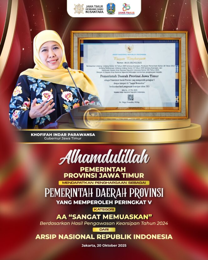 
					Gubernur Khofifah: Predikat AA dari ANRI Bukti Jatim Terapkan Tata Kelola Arsip Berbasis Teknologi
