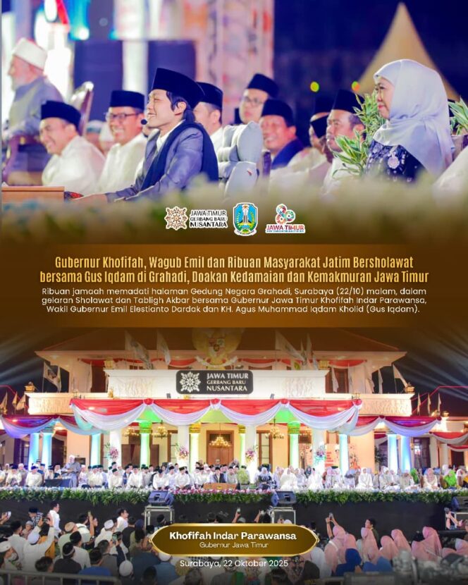 
Gubernur Khofifah Ajak Warga Jatim Jaga Ketangguhan Spiritual Melalui Sholawat dan Dzikir Bersama