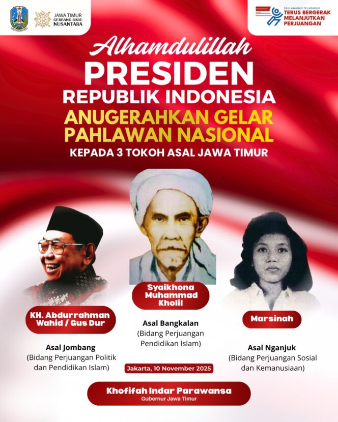 
Gubernur Khofifah: Jawa Timur Menyumbangkan Tiga Pahlawan Nasional Baru sebagai Energi Moral Peradaban Indonesia
