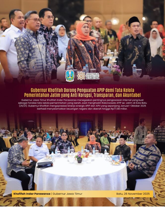 
					Gubernur Khofifah Dorong APIP Kuatkan Deteksi Dini dan Pengawasan Anggaran untuk Percepat Reformasi Birokrasi Jatim