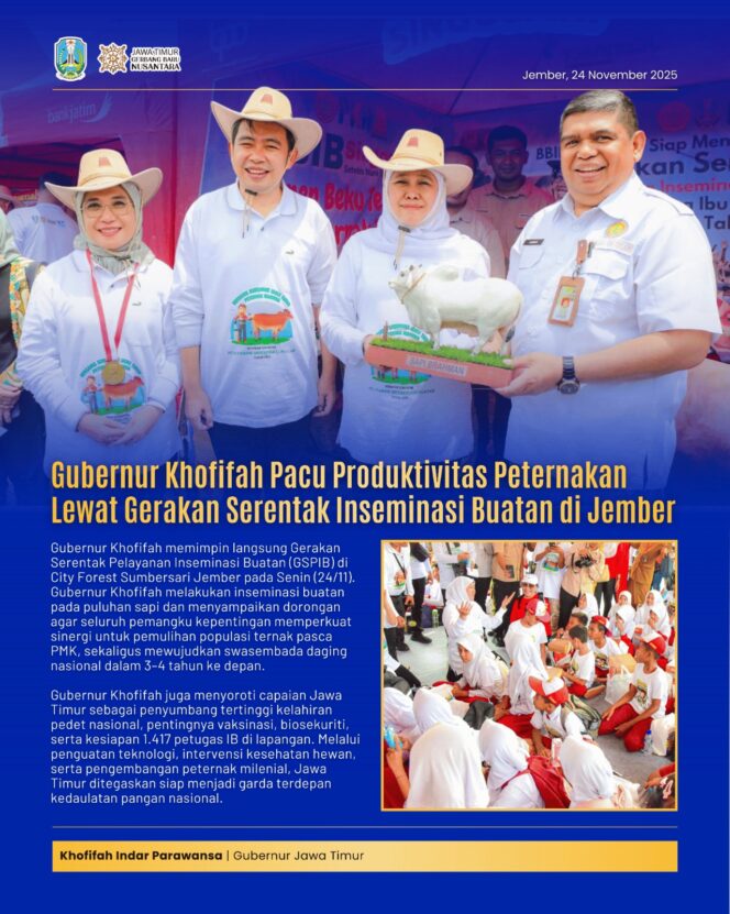 
					Gubernur Khofifah: 1,09 Juta IB Sepanjang 2025 Buktikan Jatim Penggerak Utama Produksi Ternak Nasional