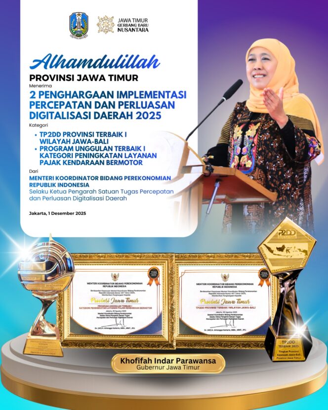 
					Gubernur Khofifah Dorong Lompatan Inovasi Fiskal, Jatim Raih Terbaik 1 Jawa–Bali dan Program Unggulan Pajak Kendaraan Bermotor