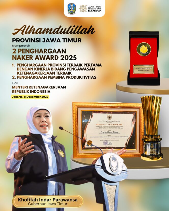 
					Gubernur Khofifah Raih Terbaik Pertama Pengawasan Ketenagakerjaan, Bukti Perlindungan Tenaga Kerja di Jatim Makin Kuat