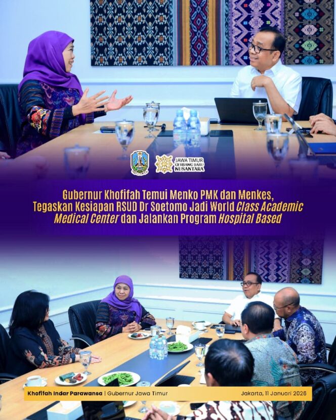 
Bertemu Menko PMK dan Menkes, Gubernur Khofifah Siapkan RSUD Dr Soetomo Perkuat Pemerataan Dokter Spesialis