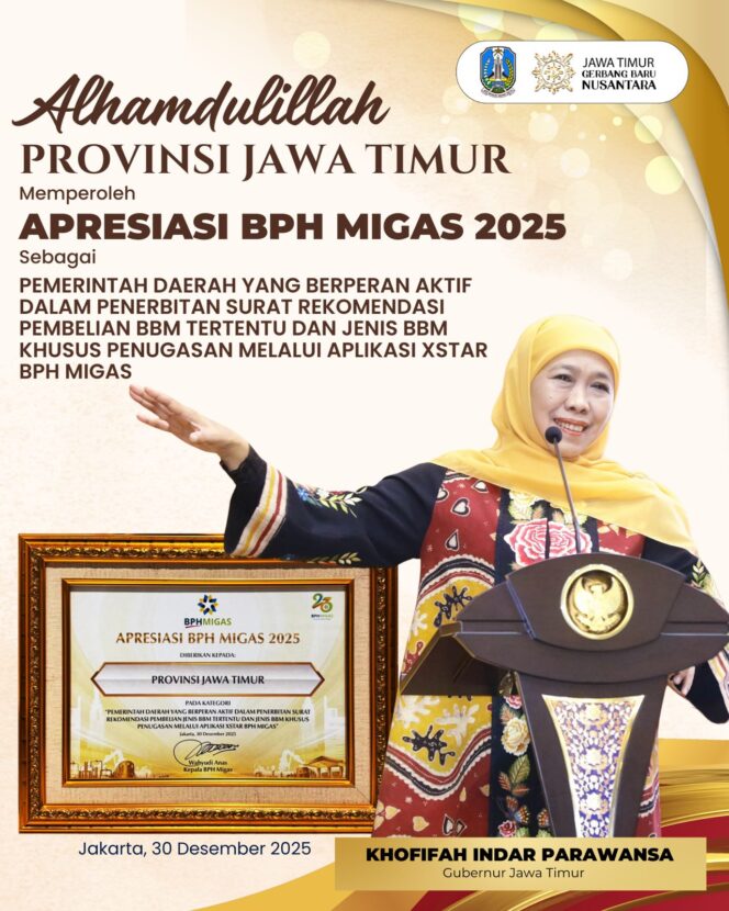 
Gubernur Khofifah Apresiasi Sinergi 38 Kabupaten/Kota dan BPH Migas, Pastikan Rekomendasi BBM Bersubsidi via XStar 2026 Sesuai Regulasi Hilir Energi Nasional