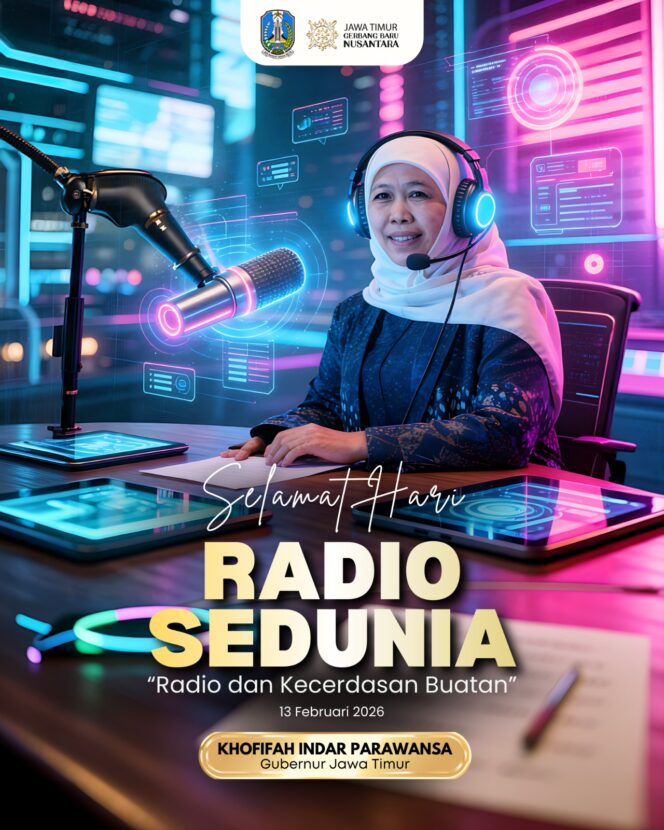 
Hari Radio Sedunia 2026, Gubernur Khofifah Soroti Peran AI dan Integritas Penyiaran