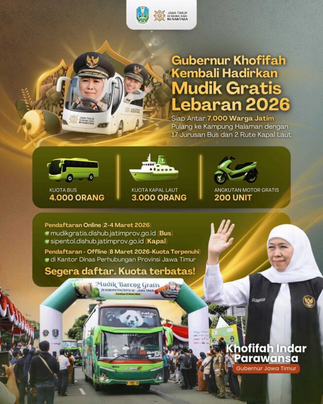 
Gubernur Khofifah Pastikan Mudik Lebih Aman dan Nyaman Lewat Program Mudik Gratis 1447 H