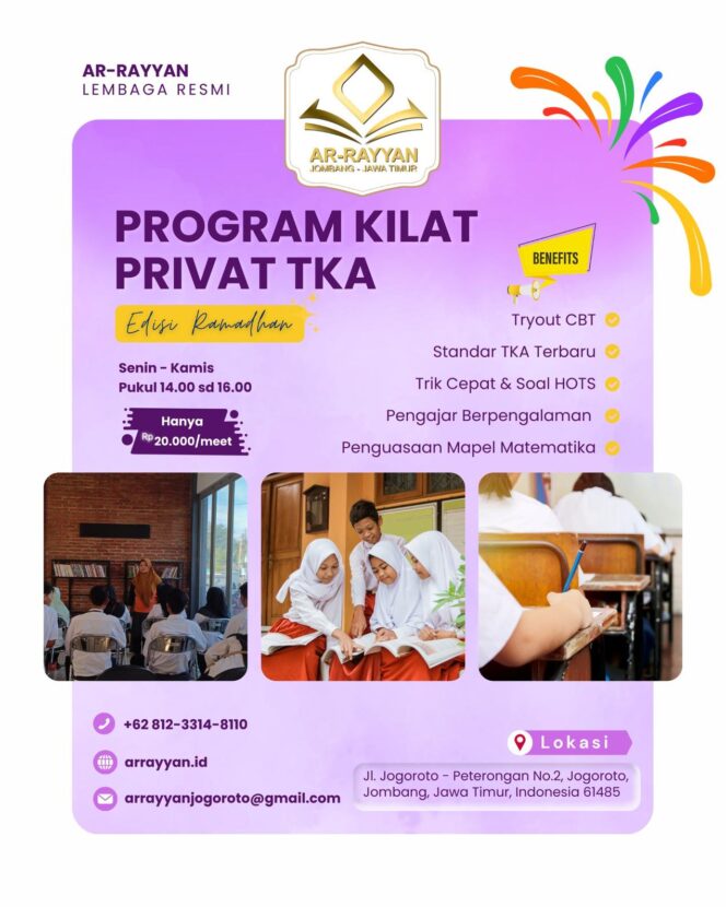 
Yayasan Ar-Rayyan Jombang Hadirkan Program Kilat Privat TKA Edisi Ramadhan