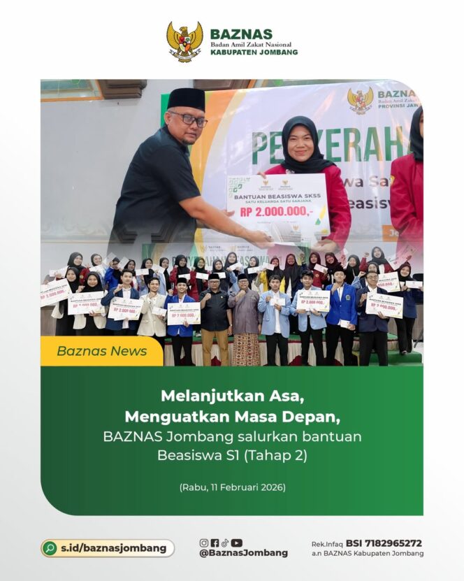
BAZNAS Jombang dan BAZNAS Jatim Kolaborasi Salurkan Beasiswa S1