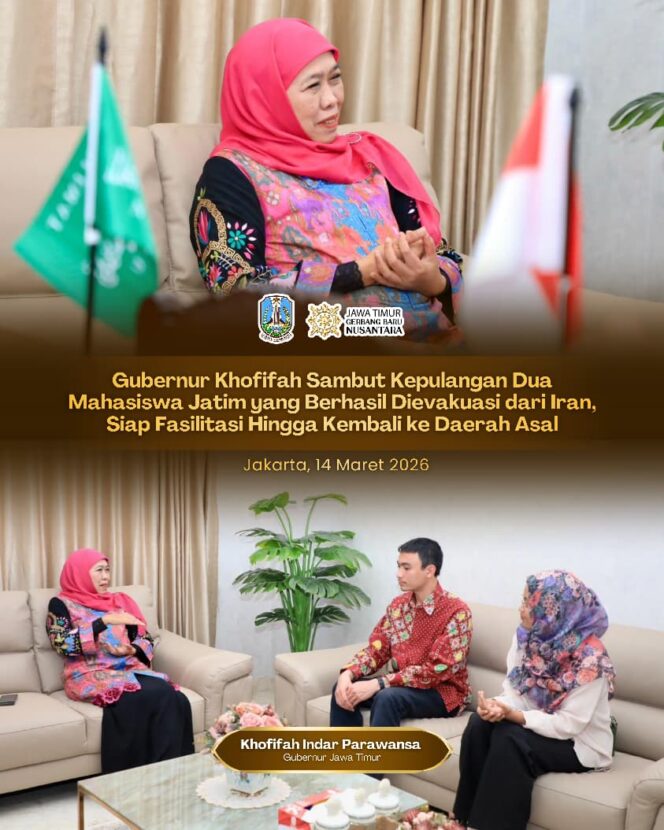 
Gubernur Khofifah Koordinasi Pemulangan Mahasiswa Jatim dari Iran ke Malang dan Jember