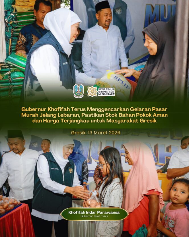 
Gubernur Khofifah Gelar Pasar Murah di Gresik, Bahan Pokok Dijual Lebih Murah dari Harga Pasar
