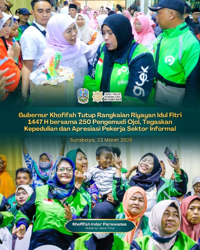 
Gubernur Khofifah Rayakan Kebersamaan dengan Ojol di Penghujung Riyayan, Wujudkan Kepedulian Nyata