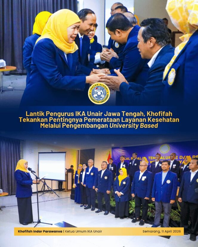 
Khofifah Lantik Pengurus IKA UNAIR Jateng, Tekankan Sinergi Pendidikan dan Layanan Kesehatan untuk Tingkatkan IPM