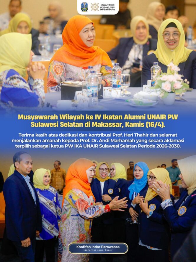 
Gubernur Khofifah Ajak Alumni UNAIR Perkuat Konektivitas Barat–Timur dan Bangun Ekosistem Riset Berbasis Data