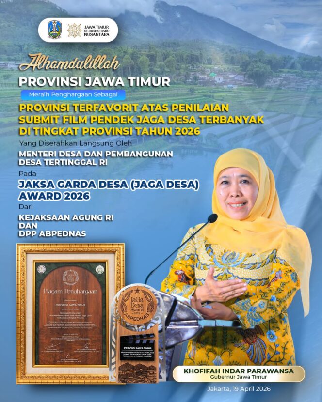 
Gubernur Khofifah Tegaskan Komitmen Transparansi Desa Usai Jatim Raih Penghargaan Terfavorit di Jaga Desa Award 2026
