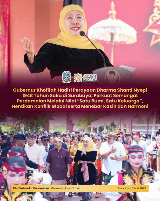 
Gubernur Khofifah Hadiri Dharma Shanti Nyepi, Dorong Semangat Toleransi dan Persaudaraan