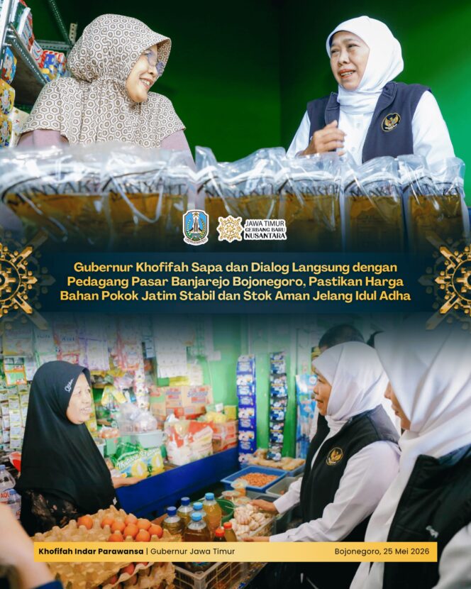 
Gubernur Khofifah Sebut Harga Bahan Pokok di Pasar Banjarejo Bojonegoro Relatif Stabil Menjelang Hari Raya Idul Adha