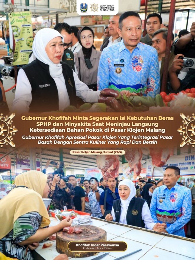 
Monitoring Langsung di Pasar Klojen, Gubernur Khofifah Tekankan Sinergi Bulog dan Pemda untuk Menjamin Pasokan Beras SPHP dan Minyakita