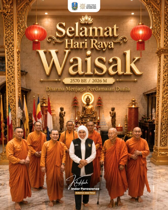 
Gubernur Khofifah Serukan Penguatan Kerukunan dan Toleransi pada Peringatan Hari Raya Waisak 2570 BE Tahun 2026