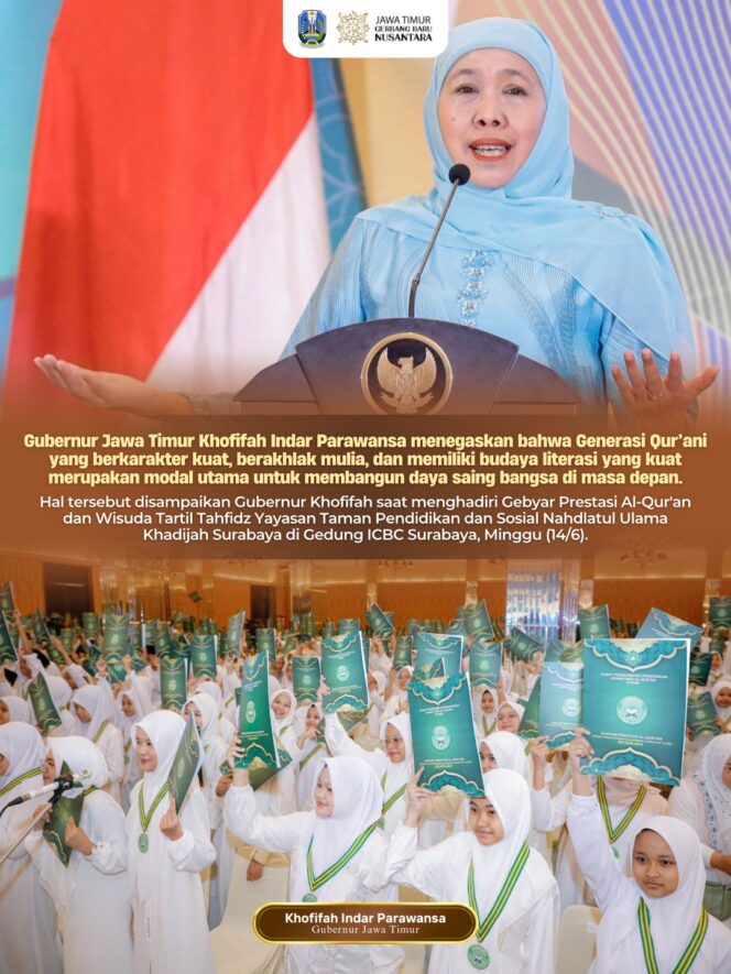 
Di Hadapan Ratusan Wisudawan Tahfidz, Gubernur Khofifah Tekankan Pentingnya Karakter, Literasi dan Akhlakul Karimah