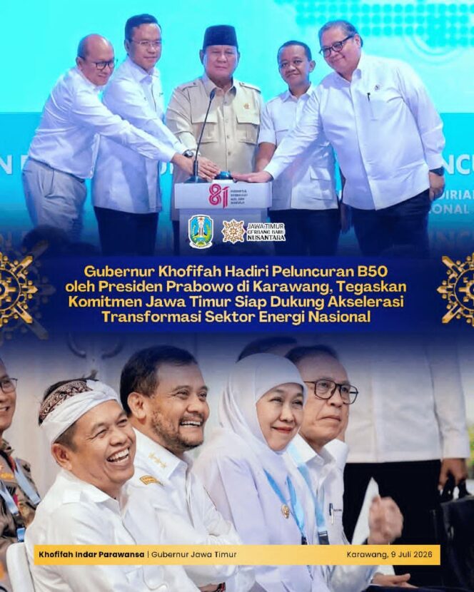 
Hadiri Peluncuran B50 Bersama Presiden Prabowo, Gubernur Khofifah Pastikan Jawa Timur Siap Menjadi Penggerak Transisi Energi Nasional