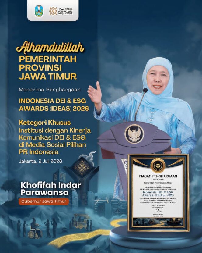 
Gubernur Khofifah Apresiasi Penghargaan IDEAS 2026, Tegaskan Komunikasi Publik Harus Membangun Kepercayaan dan Partisipasi Masyarakat