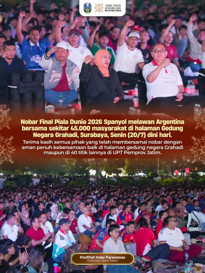 
Nobar Final Piala Dunia di Grahadi Berlangsung Meriah, Gubernur Khofifah Tekankan Nilai Sportivitas dan Solidaritas