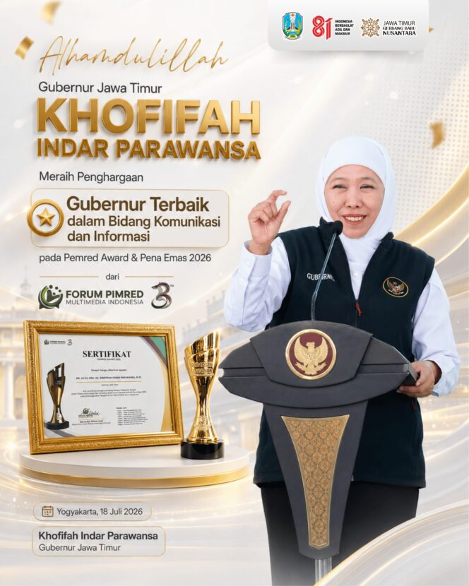 
Transparansi Informasi dan Kemitraan dengan Media Antarkan Gubernur Khofifah Raih Pimred Award 2026