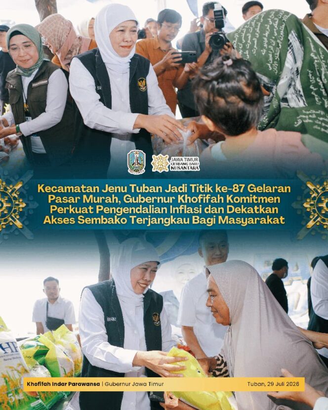 
Perkuat Stabilitas Harga Pangan, Gubernur Khofifah Kembali Gelar Pasar Murah di Kabupaten Tuban