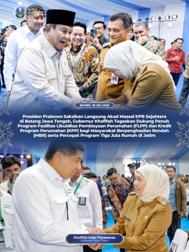 
Akad Massal KPR Sejahtera Disaksikan Presiden Prabowo, Khofifah Pastikan Ekosistem Rumah Subsidi Jatim Terus Diperkuat