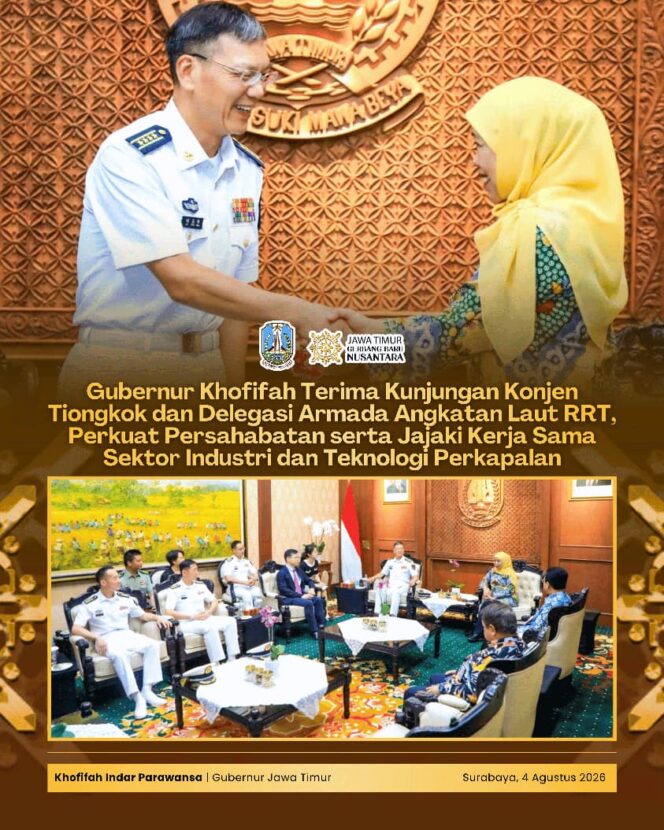 
Kunjungan Armada Angkatan Laut RRT ke Surabaya, Gubernur Khofifah Bahas Potensi Kerja Sama Teknologi Maritim