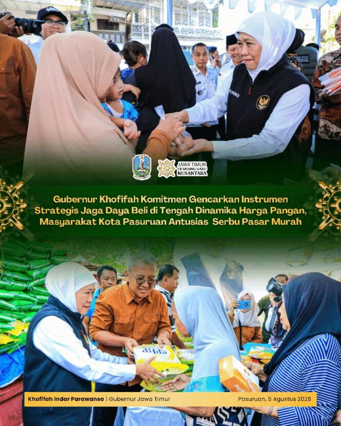 
Gubernur Khofifah Pastikan Intervensi Harga Pangan Berkelanjutan, Pasar Murah Disambut Antusias Warga Pasuruan