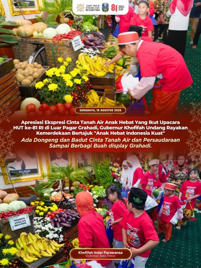 
Gubernur Khofifah Undang Anak-Anak yang Hormat Bendera dari Luar Grahadi, Teguhkan Semangat Nasionalisme Generasi Muda