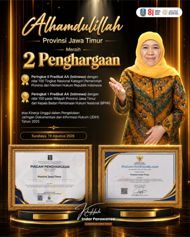 
Gubernur Khofifah Apresiasi Capaian JDIH Jatim, Dorong Layanan Informasi Hukum Semakin Terbuka dan Mudah Diakses