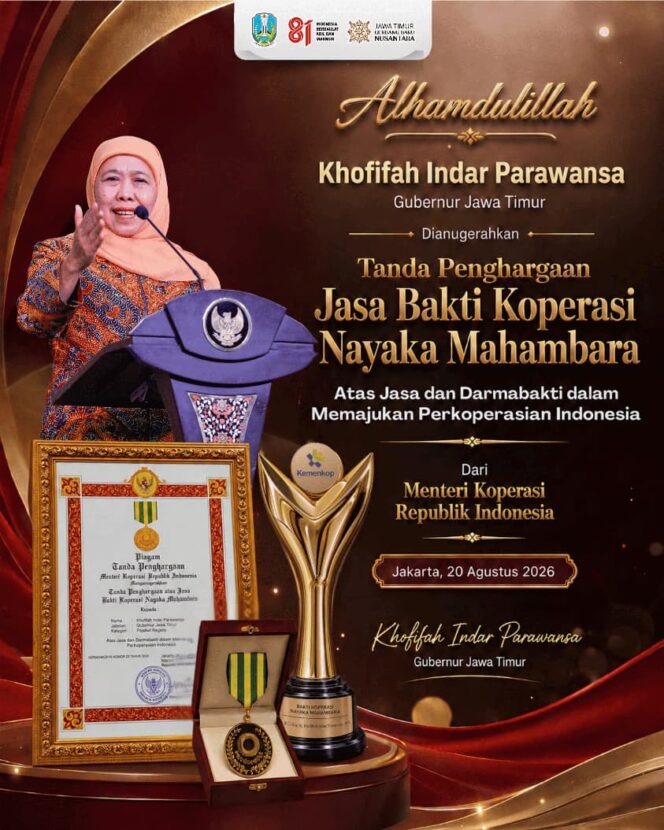 
Penghargaan Nayaka Mahambara untuk Gubernur Khofifah, Jatim Perkuat 28.898 Koperasi Aktif sebagai Pilar Ekonomi Rakyat