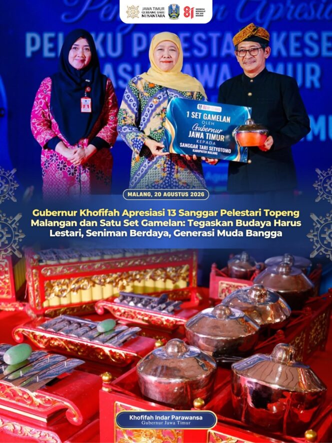 
Perkuat Ekosistem Budaya Jawa Timur, Gubernur Khofifah Dukung 13 Sanggar Pelestari Topeng Malangan