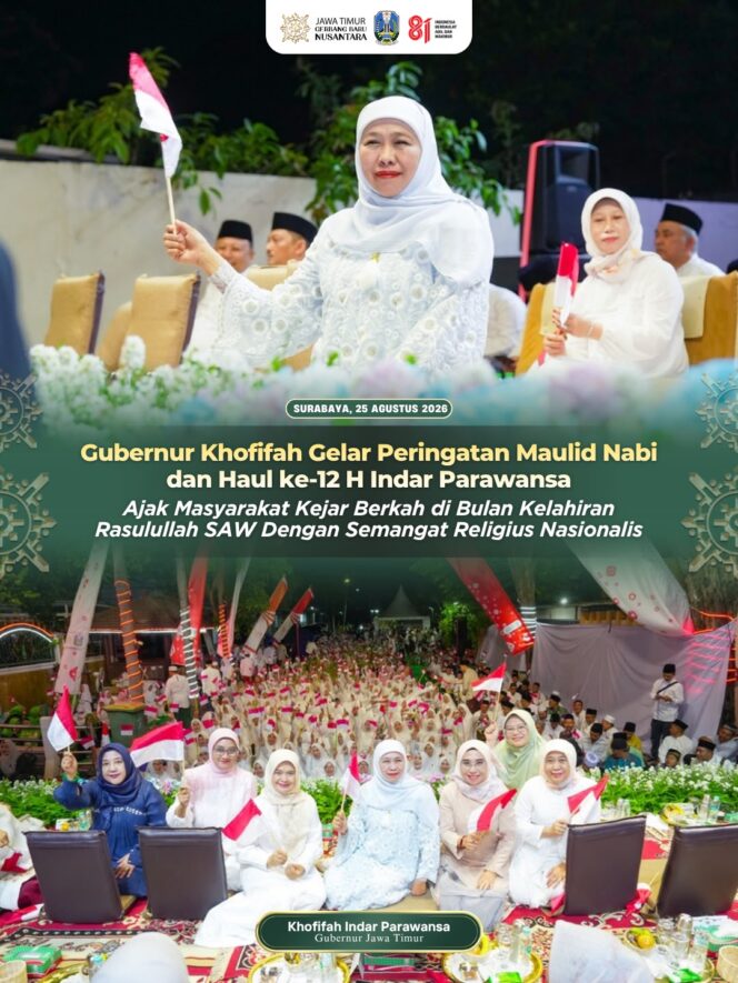 
Gubernur Khofifah Gelar Maulid Nabi dan Haul ke-12 H. Indar Parawansa, Perkuat Tradisi Religius di Tengah Masyarakat