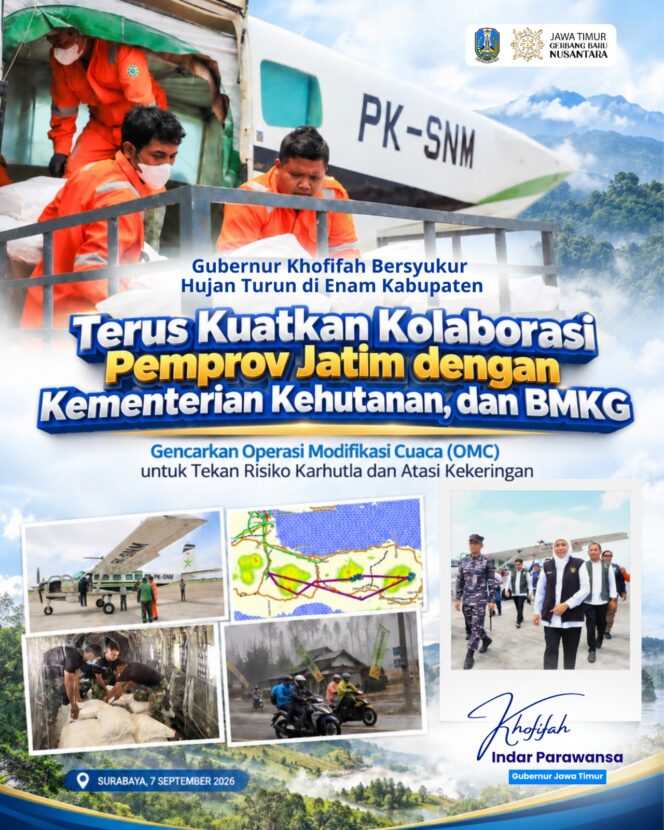 
Pemprov Jatim, Kemenhut, dan BMKG Perkuat Penanganan Kekeringan Lewat OMC, Gubernur Khofifah: Kolaborasi Jadi Kunci