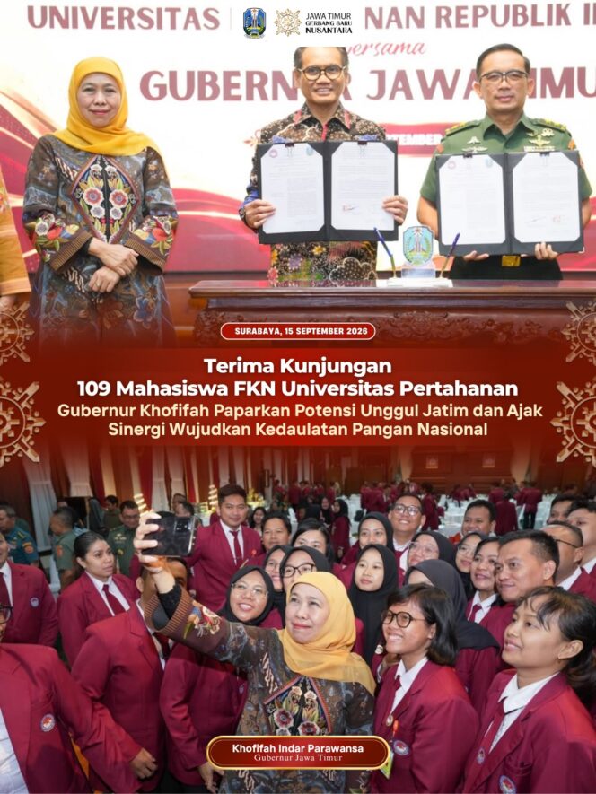 
Gubernur Khofifah dan Unhan RI Perkuat Kerja Sama, Sinergikan Sains, Ketahanan Pangan, dan Mitigasi Bencana