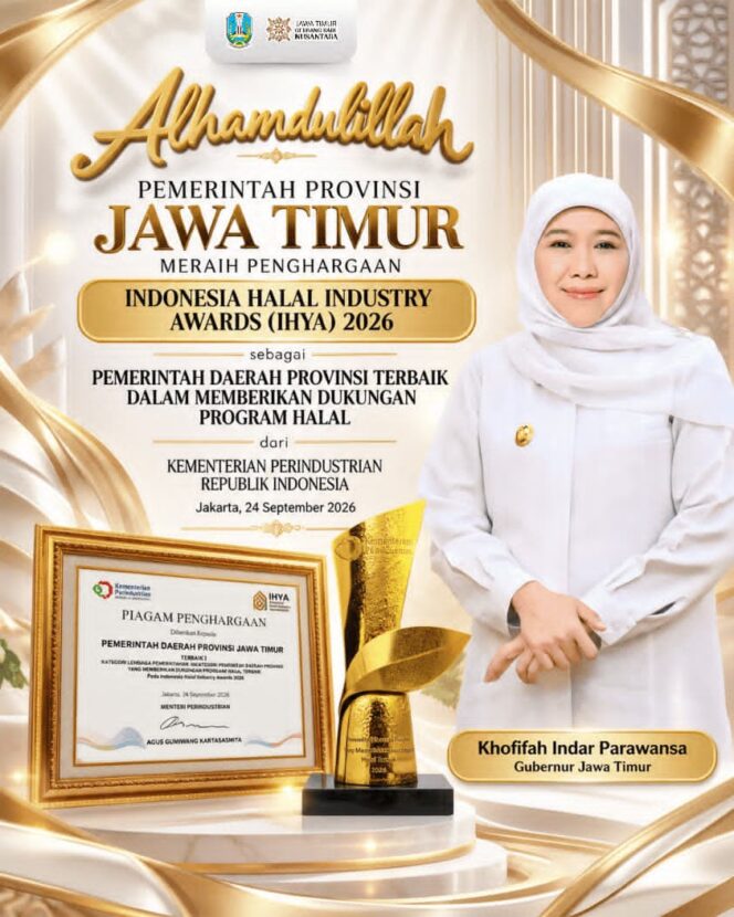 
Pemprov Jatim Raih Terbaik I Indonesia Halal Industry Awards 2026, Gubernur Khofifah Bidik Pasar Halal Global