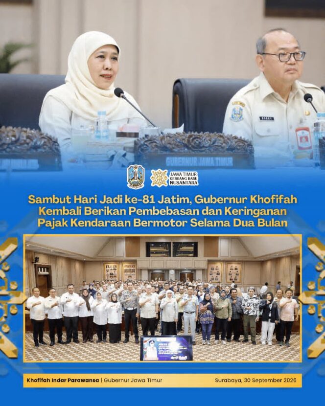 
Gubernur Khofifah Kembali Hadirkan Keringanan Pajak Kendaraan, Sasar Buruh, Ojol, dan Masyarakat Rentan